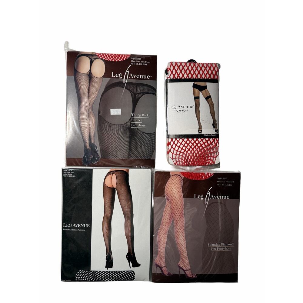 Set Of 4 NWT Fishnets Tights 3 Red 1 Black